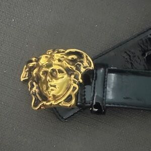 Versace Black Patent Leather Belt with Gold Medusa Buckle